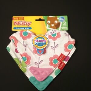 Nuby Cotton Teething Bibs 2 Pack Dribble Catcher Bandana Drool 3m+ Multicolor